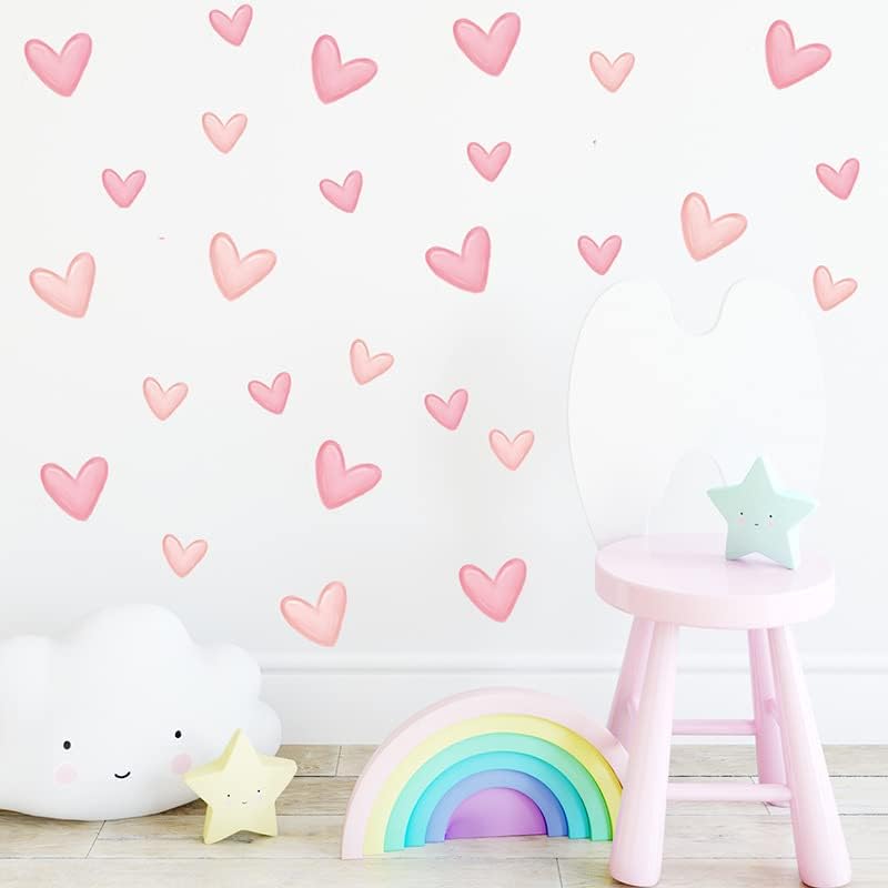 TTDMK 80pcs Pink Heart Shape Wall Stickers for Bedroom Living Room Girls Room Decoration Kids Room Baby Nursery Room Wall Decals Interior Wallpaper PVC Murals - Image 4